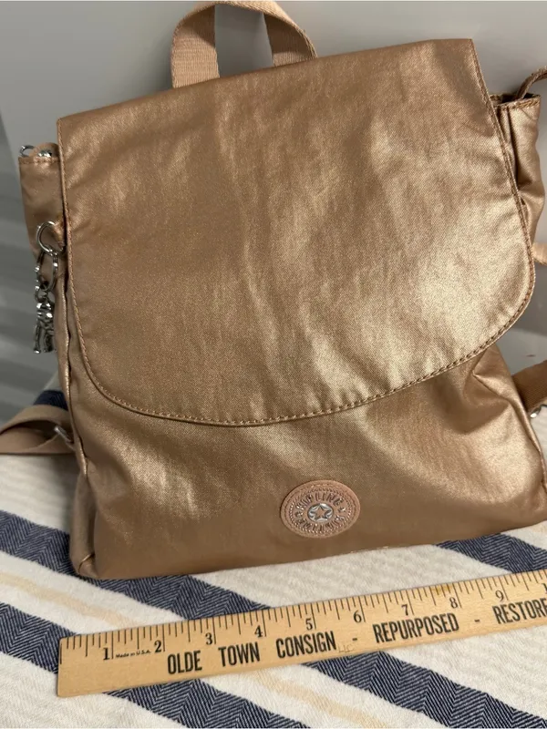 Kipling Dannie Metallic Small Backpack Gold Charm Metallic Convertible Bag - Image 5