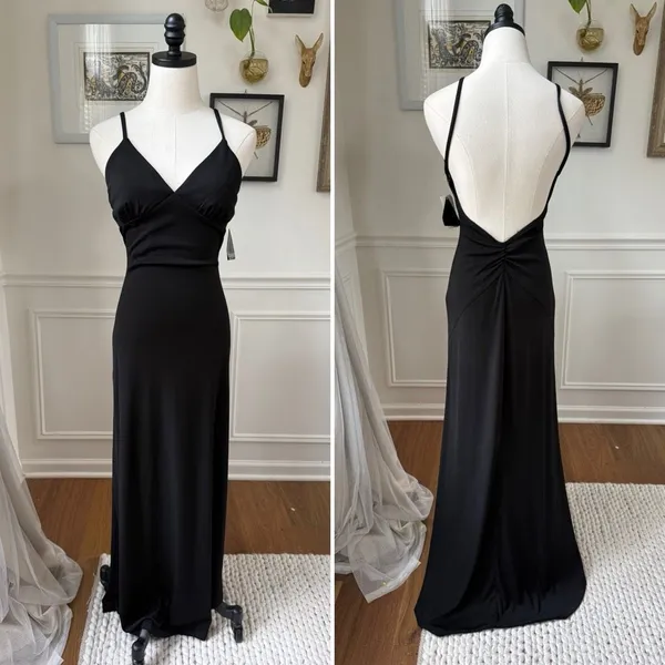 Vintage NWT NOS 90s City Triangles Black Slip Dress Gown M - Image 2