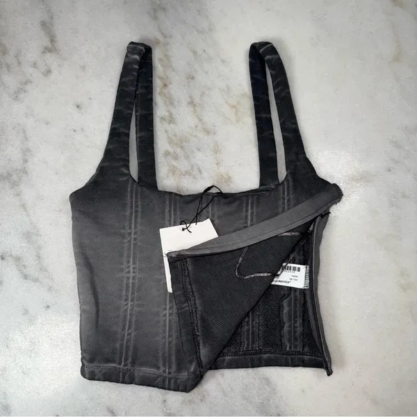Zara Charcoal Washed Denim Corset Crop Top Structured Bustier Cotton Wmns Small - Image 7