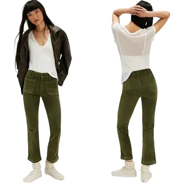 Free People High Time Velvet Kick Flare Pants Women's 6 Chive Green Festival NWT - Image 2