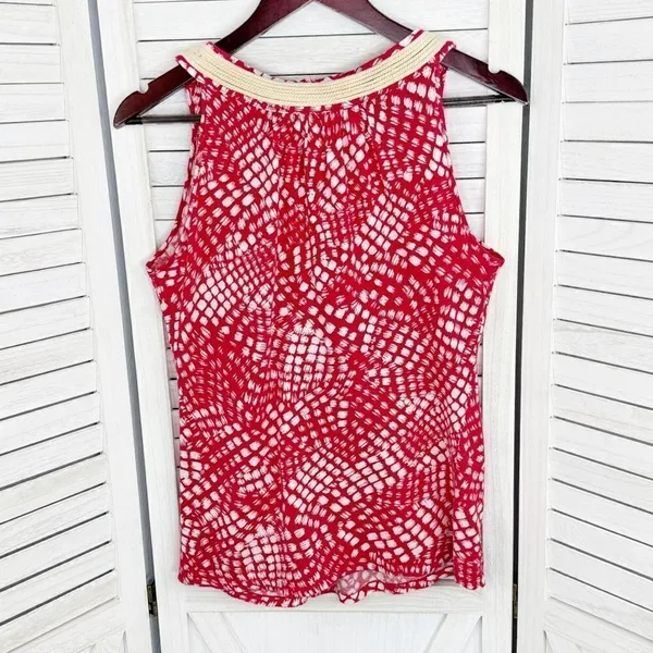 Anthropologie C.‎ Keer Swoop Rope Collar Tank Top Red Medium Dot Print - Image 7