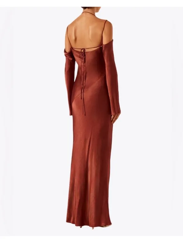 Shona Joy Lino Off Shoulder Tie Maxi‎ Dress Mahogany - Image 10