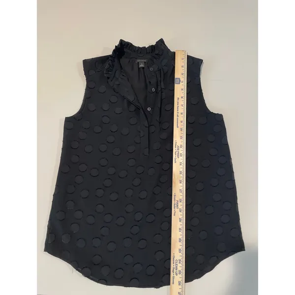 Ann Taylor Top Black Ruffle Neck Sleeveless Polka Dot Inlay Size XS - Image 5