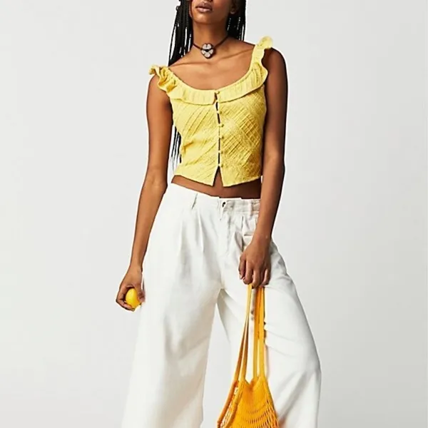 NWOT Free People Yellow Riviera Lace Tank Size Small - Image 3