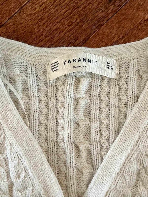 Zara Cream Cable-Knit Button Cardigan Medium - Image 2