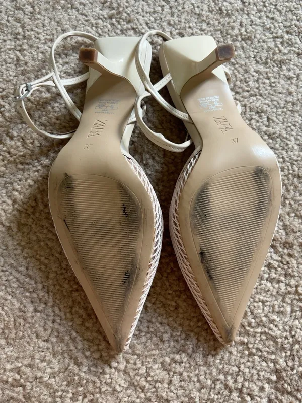 Zara Ivory Mesh Pointed Slingbacks Toe Ankle Strap Heels Size 37 - Image 3