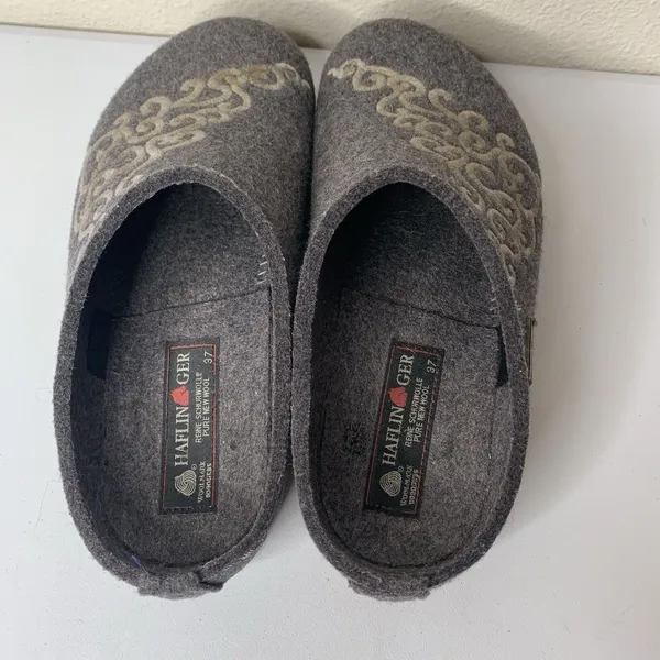 Haflinger Clog Slippers Slip On Gray Embroidered Pattern Women’s Sz 37 US 6 - Image 7