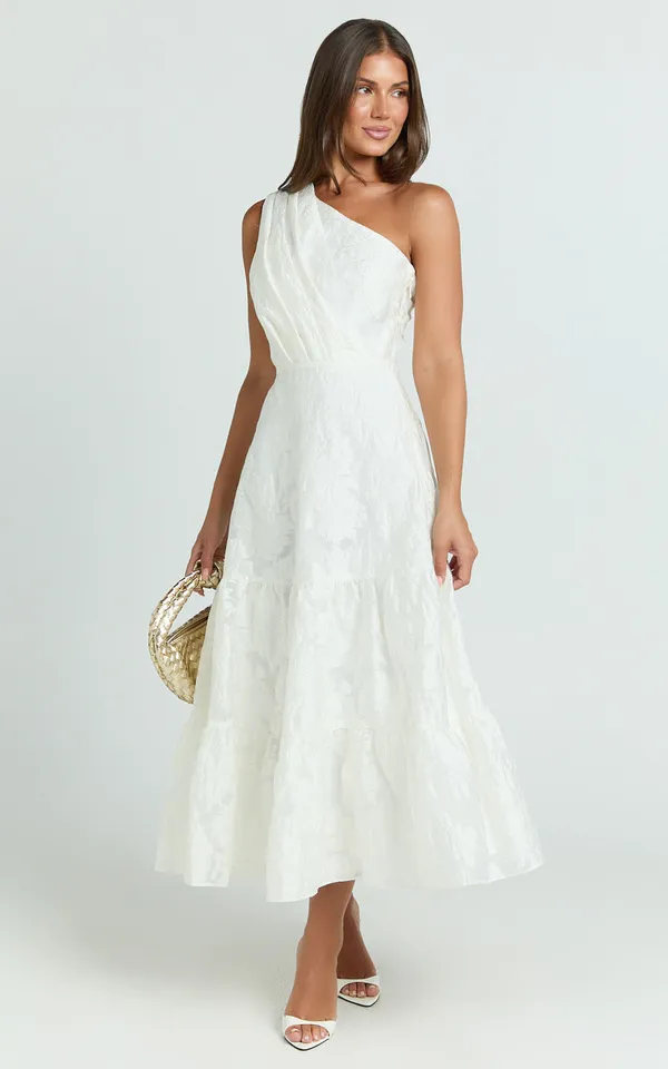 New Showpo Nadette Midi Dress One Shoulder Pleated Tiered Dress Medium MSRP $139 - Image 6