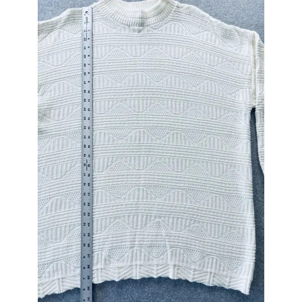 Vintage 80s Spunky Textured Knit Sweater Cream Made in USA Oversized One Size - Image 7
