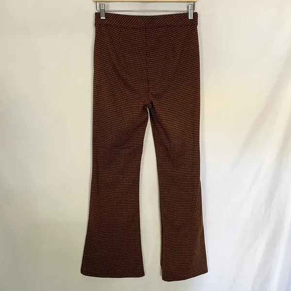 Anthropologie hem & thread orange brown checkered bootcut‎ pants women's size S - Image 6