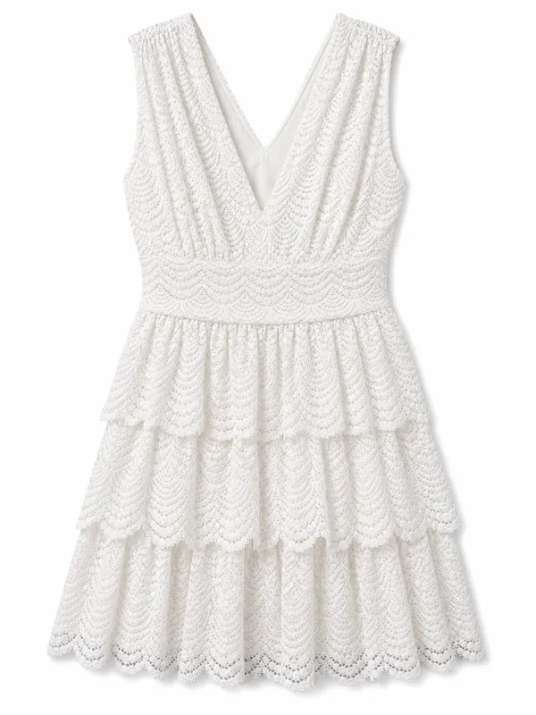 Lilly Pulitzer Faye Mini Dress Women L White NWT Scalloped Lace Ruffle V-Neck - Image 5