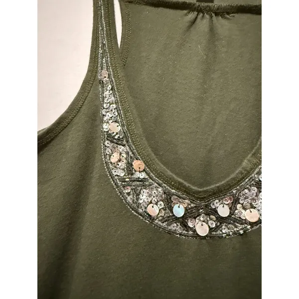 Vtg‎ Abercrombie & Fitch Womens Green Beaded Fitted Tank Top Sz M Y2K Moose Logo - Image 3
