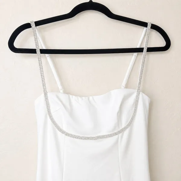 Lulus NWOT Upscale Flirt Ivory Rhinestone Sleeveless Bodycon Midi Dress XS - Image 6