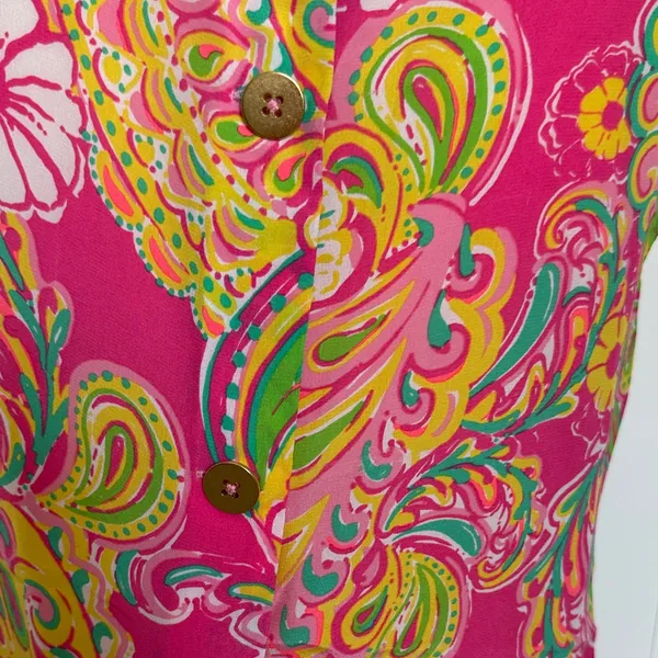 Lilly Pulitzer Pink and Green Paisley Blouse - Image 4