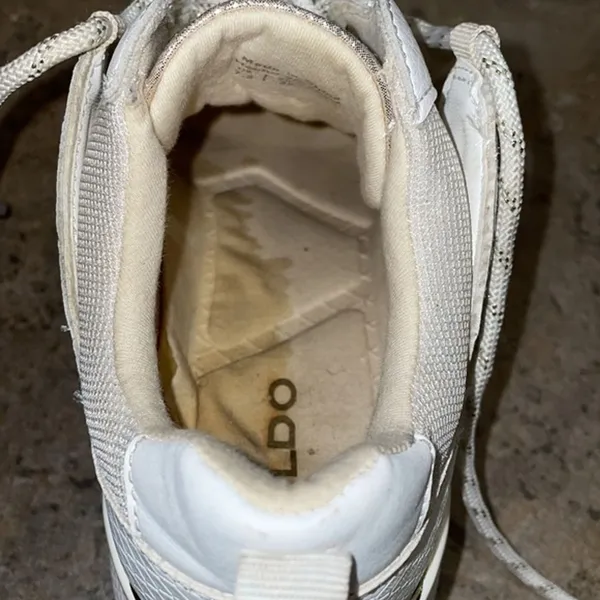 ALDO Gold White Vany Fashion Sneaker Shoes Womens 7.5 EU 38 Metallic Lace-up - Image 6