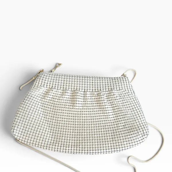 Vintage 70s 80s White Enamel Metal Mesh Evening Purse Metal Chain Hong Kong - Image 2