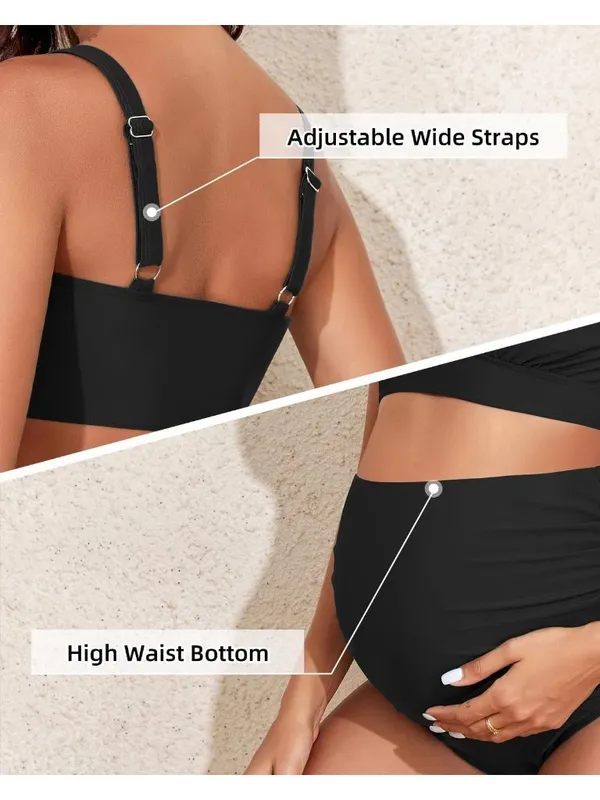 Maternity Swimsuit Bikini High Waisted Pregnancy Bathing Suit Two Piece SMALL - Image 4