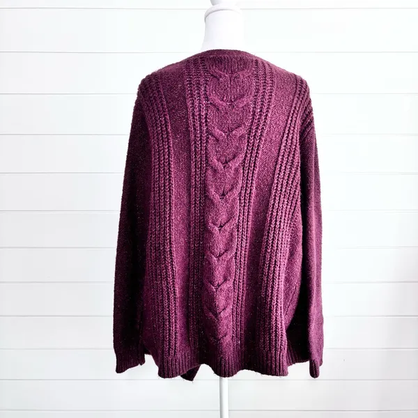 Abercrombie & Fitch Burgundy Cross Hatch Cable Knit‎ Cardigan Size M - Image 5
