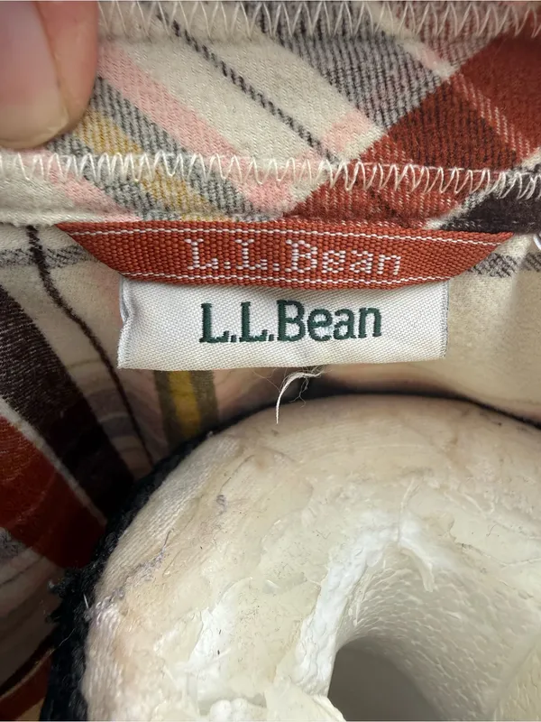 L.L. Bean | Plaid Button-Down Shirt - Cream, Rust & Olive Stripe size small - Image 6