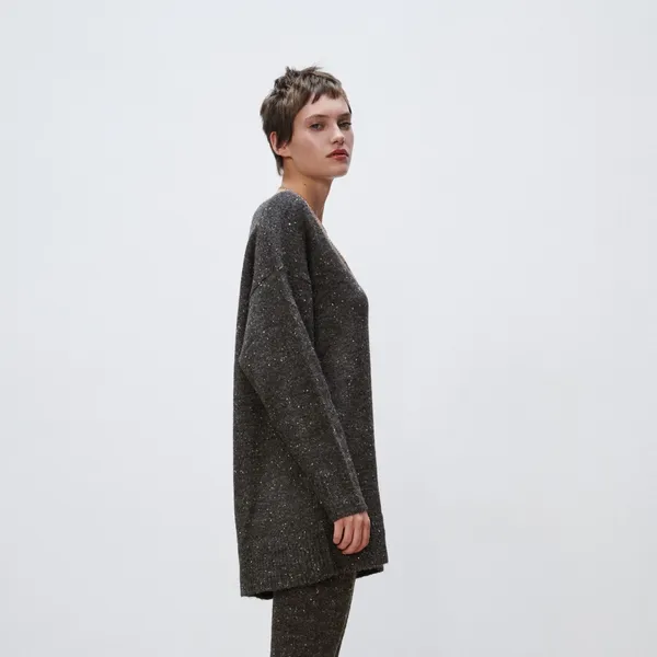 Nwot Zara Wool / Alpaca Blend Rib Trim Knit Long Cardigan Gray Small - Image 4