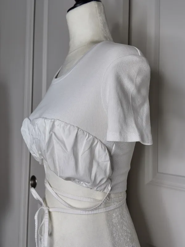 Zara Cotton Cropped Tie Up Top While Size S - Image 4