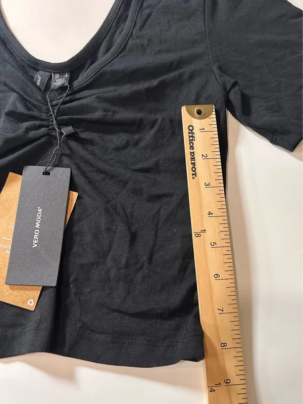 Vero Moda Womens Small Black Ruched V Neck Short Sleeve Crop Top - Image 5