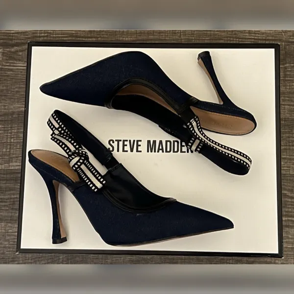 Steve Madden Women’s Bri Dark Denim Design Heels Size-6.5 - Image 10