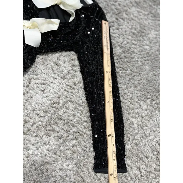 Sequin Bow Jacket Womens Medium Black Cropped Tie Front Evening Party - Image 8