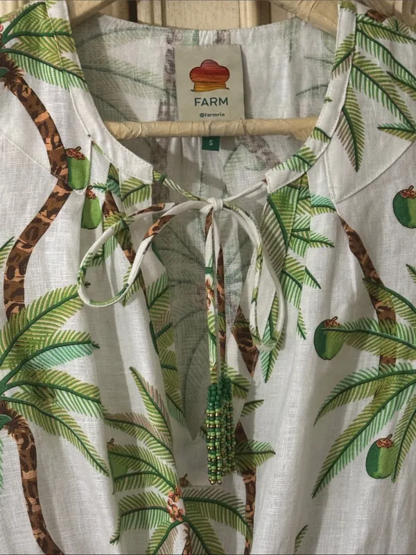 Farm Rio Bohemian Palm Tree Print Cotton Maxi Long Sleeve Dress Size Small - Image 8