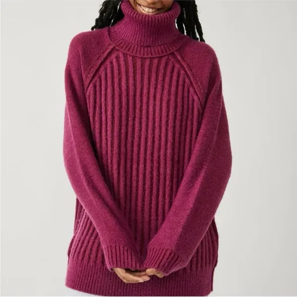 Free People Big City Turtleneck Sweater In Mulberry‎ Garnet Size Medium NWT - Image 5