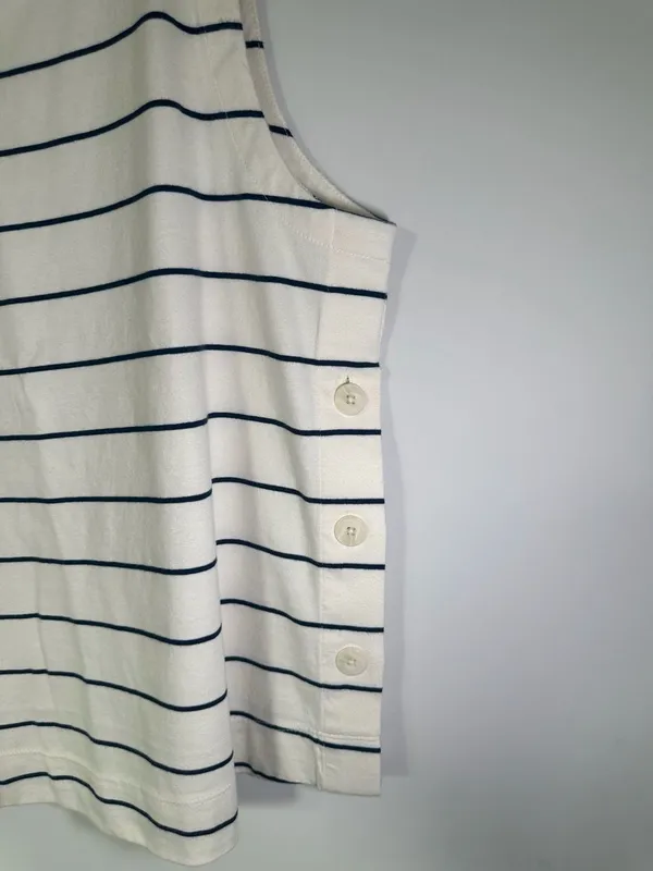 NWT 100% Cotton Loft Striped Tank Top Size L White Blue Side Button Sleeveless - Image 7