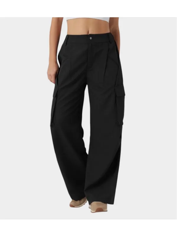 Size L (Tall) Halara Mid Rise Button Zipper Wide Leg Baggy Casual Cargo Pants - Image 2