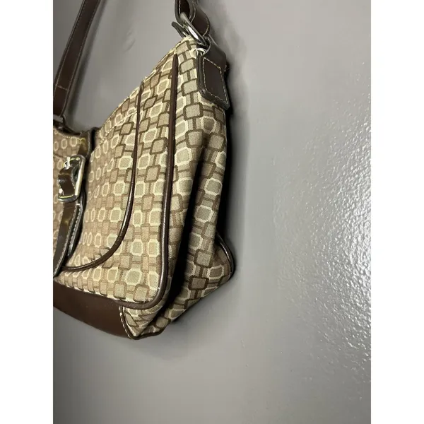 Nine West Shoulder Bag Womens Small Brown Geometric Faux Leather Purse Buckle - Image 3