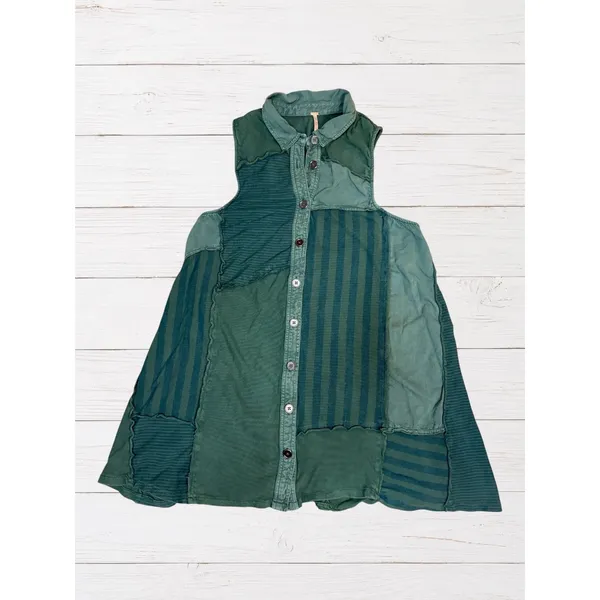Free People Santana Patchwork Tunic Mini Dress Boho Green M - Image 3