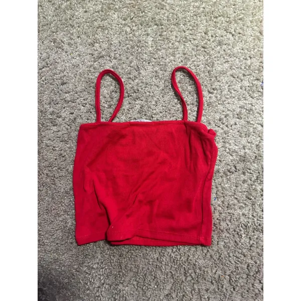 Brandy Melville Red Ribbed Tank Top Square Neck Spaghetti Strap Cropped Camisole - Image 4