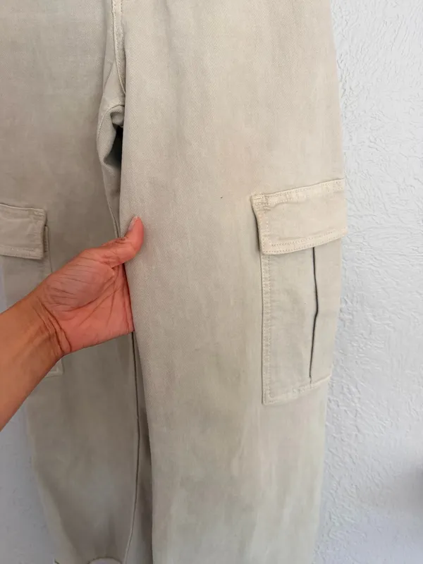 Zara marine cut off raw hem cropped khaki tan cargo wide leg pants 0 - Image 5