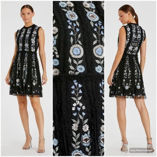 Mac Duggal 9135 Womens Black Sleeveless High Neck Embroidered Mini Dress - Image 2