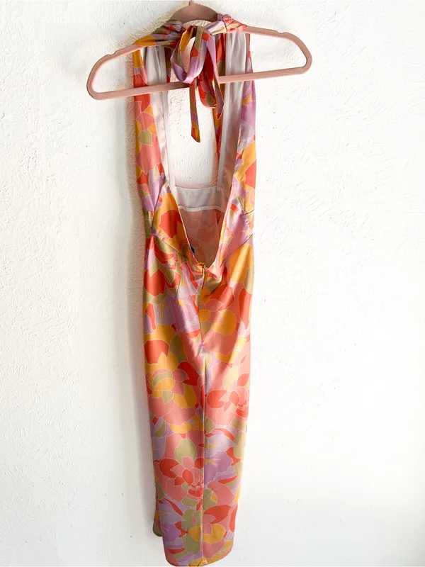 NWT Runaway The Label Mindy Midi Dress Sage Floral Halter Satin Small - Image 5