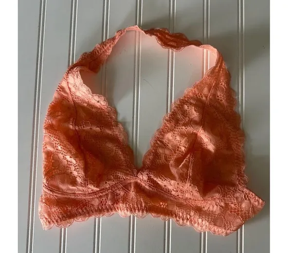 Free People Intimately Lace Galloon Halter Bralette Light Orange Boho Feminine S - Image 3