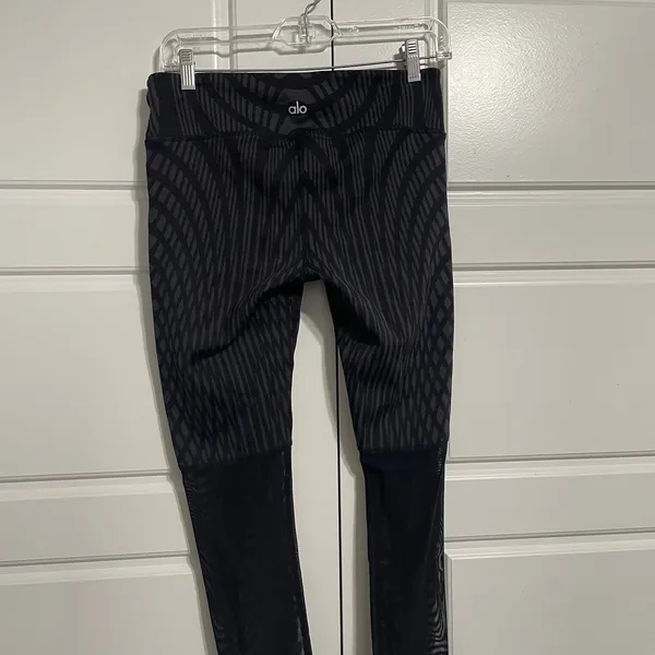 Aloha Island Alo Athletic Leggings Black Patterned Mesh Panels‎ Activewear Workout Pants Med - Image 10
