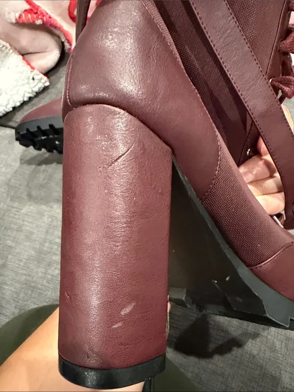 Shoe Dazzle Burgundy Lace-Up Block Heel Boots Size 10 - Image 5