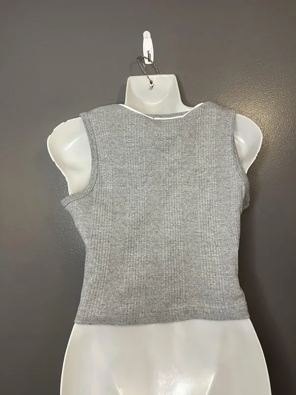 Bravo Tank Top Womens Medium Gray Ribbed Cropped 100% Cotton Shirt Casual - Image 4