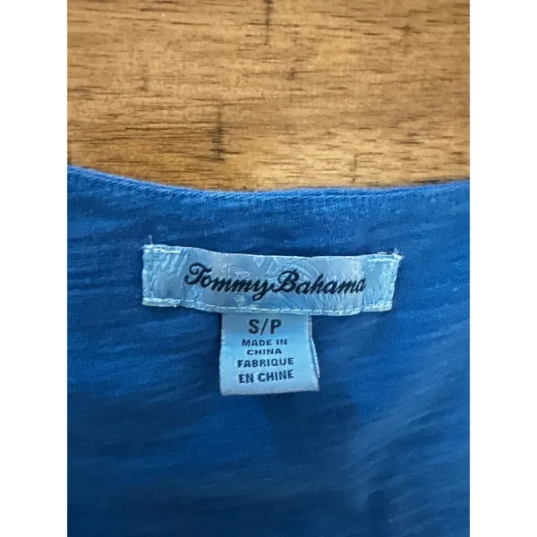 Tommy Bahama Royal Blue Cotton Modal Ruffled Hem Tank Dress Drawstring - Size S - Image 3