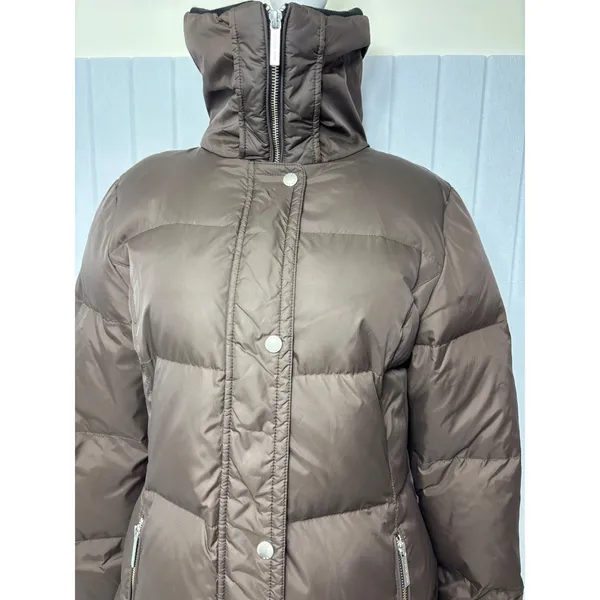Michael Kors Womens‎ Brown Quilted Puffer Jacket Funnel Neck Winter Coat Medium - Image 14