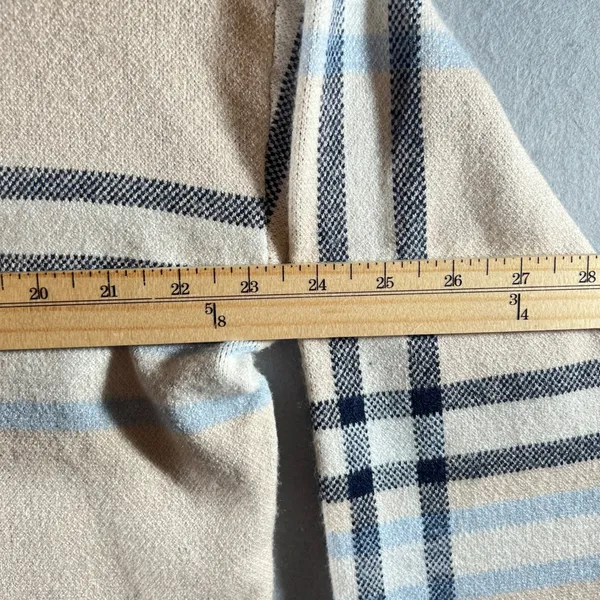 793 | Tahari Plaid Mock Neck Boxy Knit Sweater Tan Blue Women‎ XL - Image 3