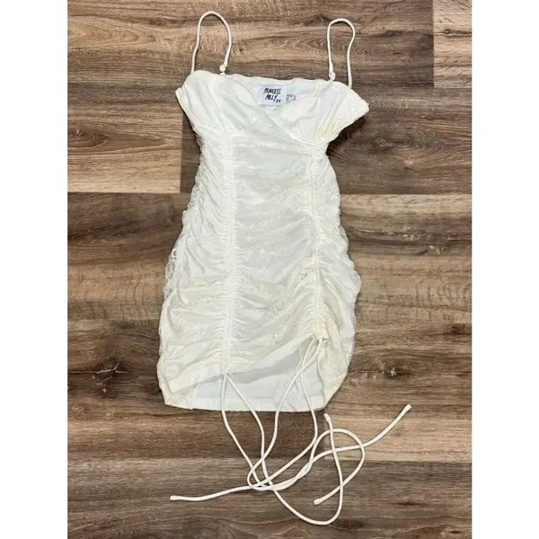 Princess Polly White Chicago Lace Ruched Drawstring Bodycon Mini Dress Women’s 0 - Image 2