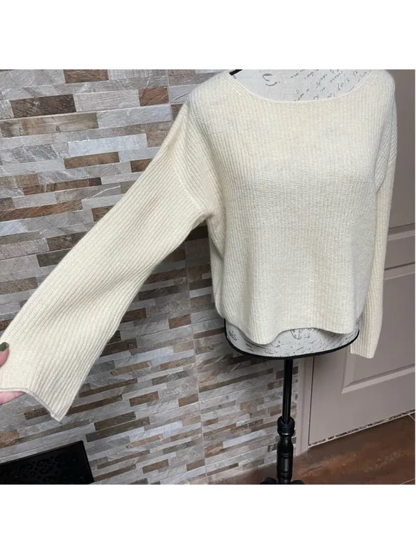 360 cashmere yellow/beige light weight knit cashmere pullover sweater Sz XS $334 - Image 3