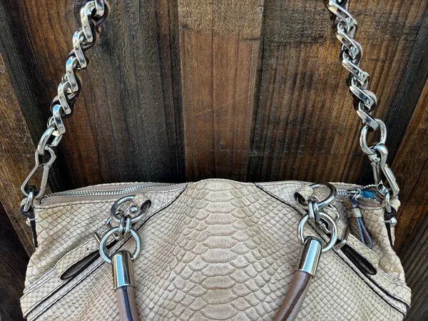 Y2K Coach Madison Kristin Satchel Tan Python Embossed Leather Silver Chain - Image 10