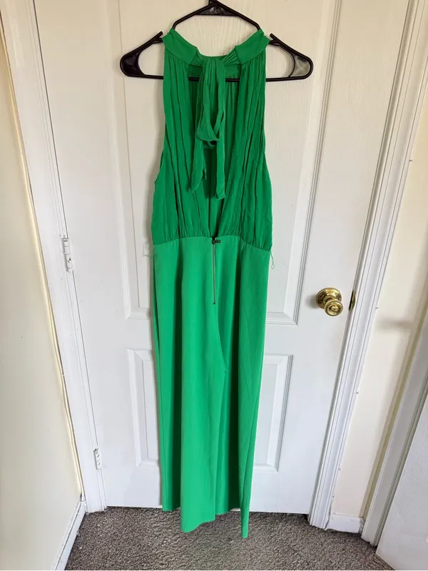 Alice + Olivia Thelma Halter Neck Green Wide-Leg Jumpsuit (NO BELT) - Image 6