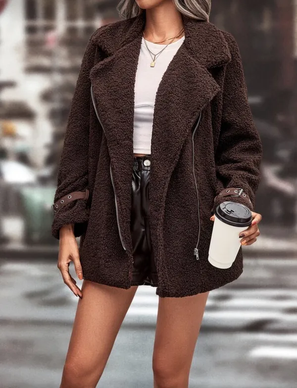 SheIn Zip Up Drop Shoulder Teddy Coat - Image 4